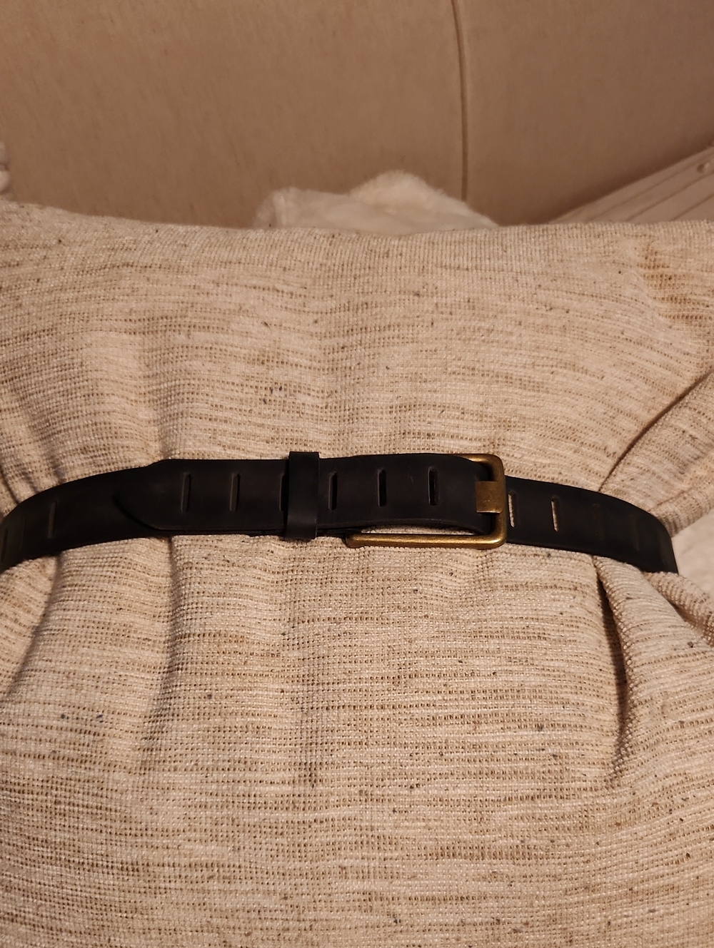Free People Black Distressed Leather Belt with Brass Buckle